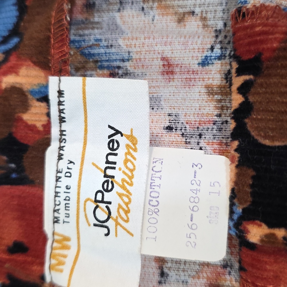 Vintage JCPenney Corduroy  Multicolor Floral Midi Dress Sz 15 - Picture 8 of 12